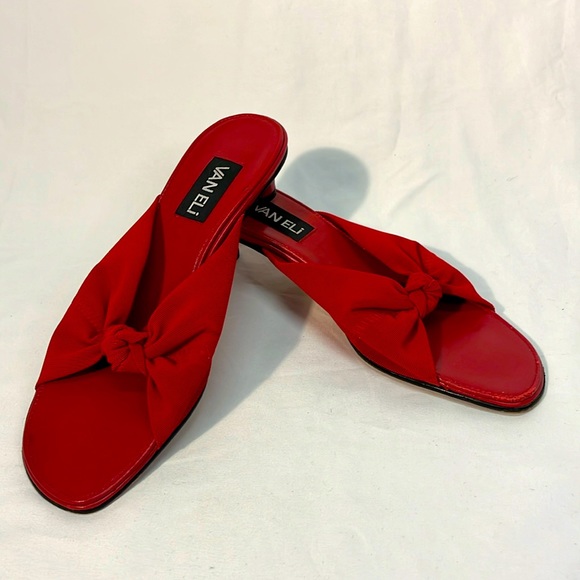 Vaneli Red Leather Heels Size 10 - Picture 1 of 11